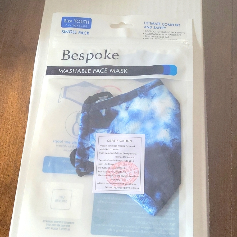🆕️ Bespoke Washable face mask Navy & White tie dye Youth
